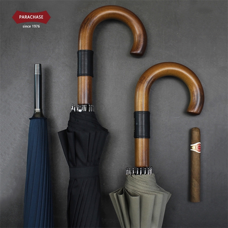 

Parachase Big Umbrella Wooden Windproof 16 Ribs Business Japanese Long Handle Umbrella Rain Women Men 120cm Golf Clear Umbrella T200117, Navy