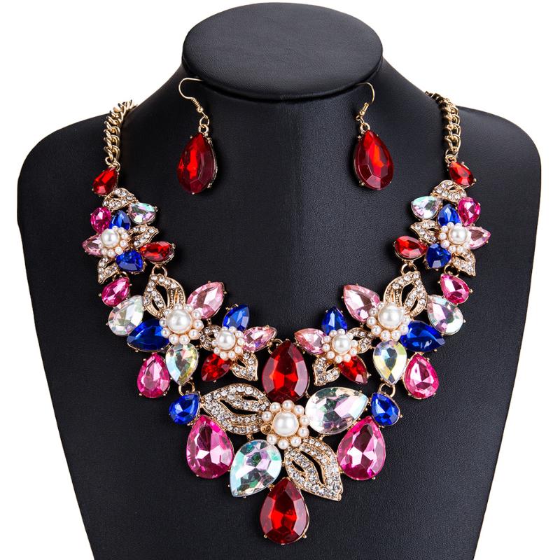 

Earrings & Necklace TZ019 High Quality Fashion Flower Jewelry Set Bridal Wedding Sets Crystal, Silver