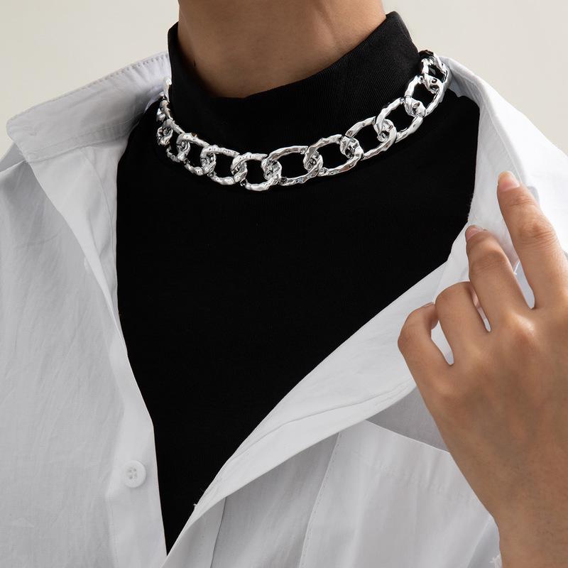 

TIMEONLY Hip Hop Double Layering Titanium Steel Choker Necklace 2021 New Hollow Chunky Chain Necklaces for Women Ladies Jewelry