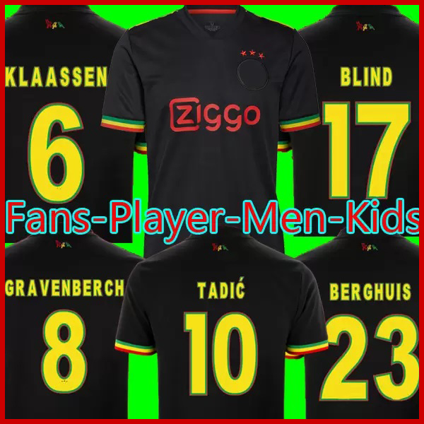 

21 22 ajaxes Bob Marley Soccer Jerseys TADIC BERGHUIS HALLER Third black Kit ANTONY NERES CRUYFF KLAASSEN GRAVENBERCH 2022 football shirts m, Black;yellow