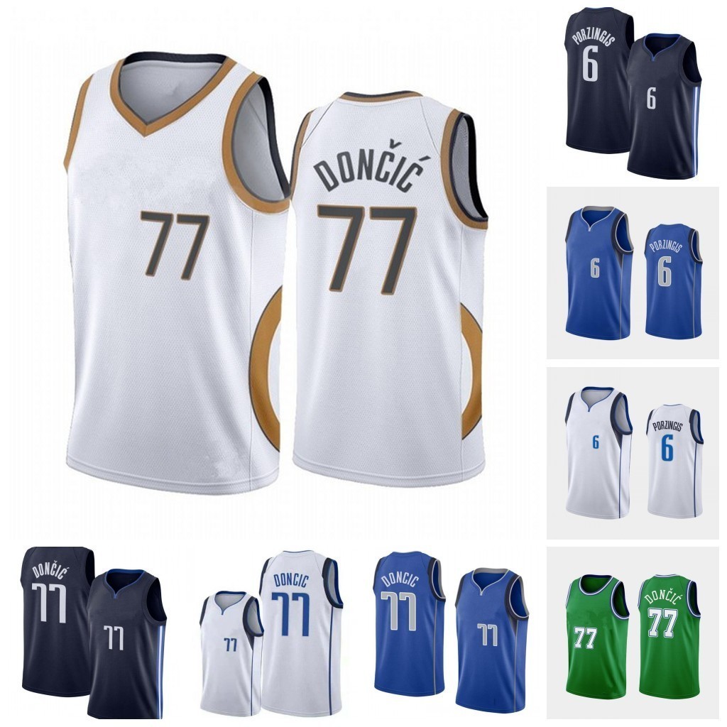 

2021 city 77 Doncic Jersey 6 Porzingis 41 Embroidery Logos All Men Basketball Jersey, As