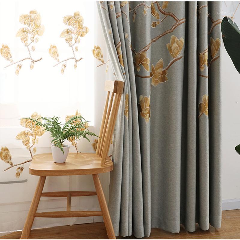 

Luxury Elegant Embroidered Linen Curtains for Living Room European Shading Thick Curtain for Bedroom Window Treatments AW-491, Blue 1pc tulle