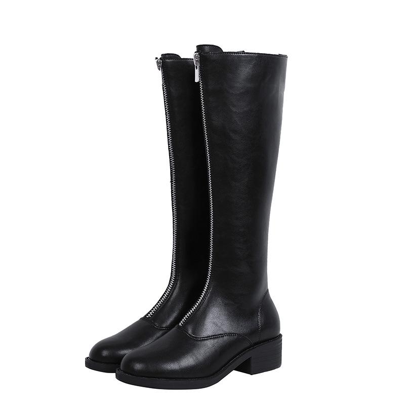 

Winter Fall Women Boots Knee-High Front Zip Design Boots Ladies Botas Mujer Fashion Leather Black White Plus Size 35-43
