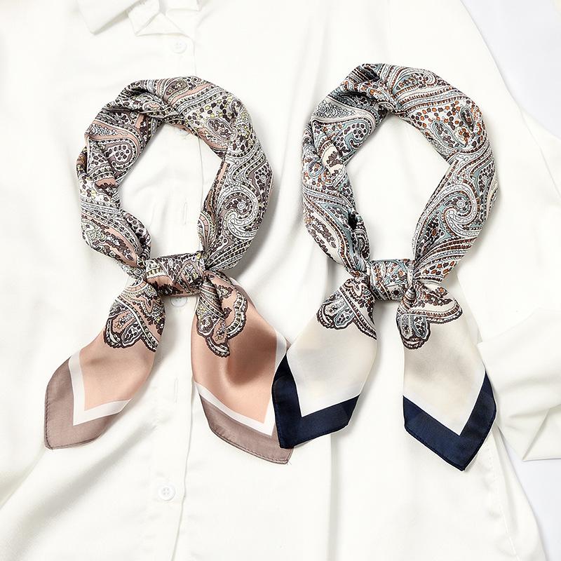 

Women's silk scarf wild spring and autumn small square scarf wild long neck thin women Printed colors