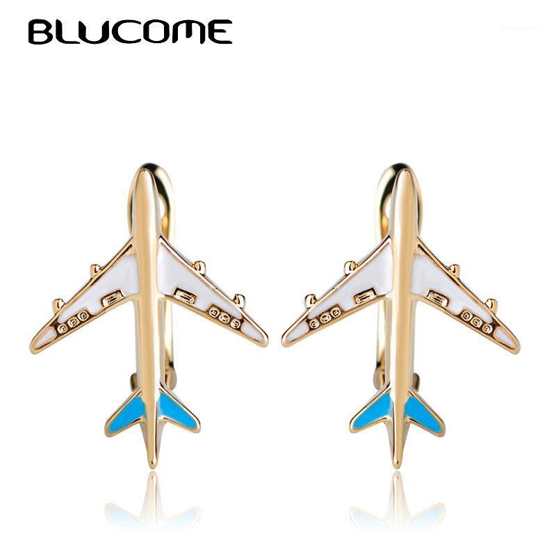 

Blucome Enamel Airplane Stud Earrings For Women Gold Color D Hooks Aircraft Plane Model Copper Earring Ear Piercing Bijoux Gifts1