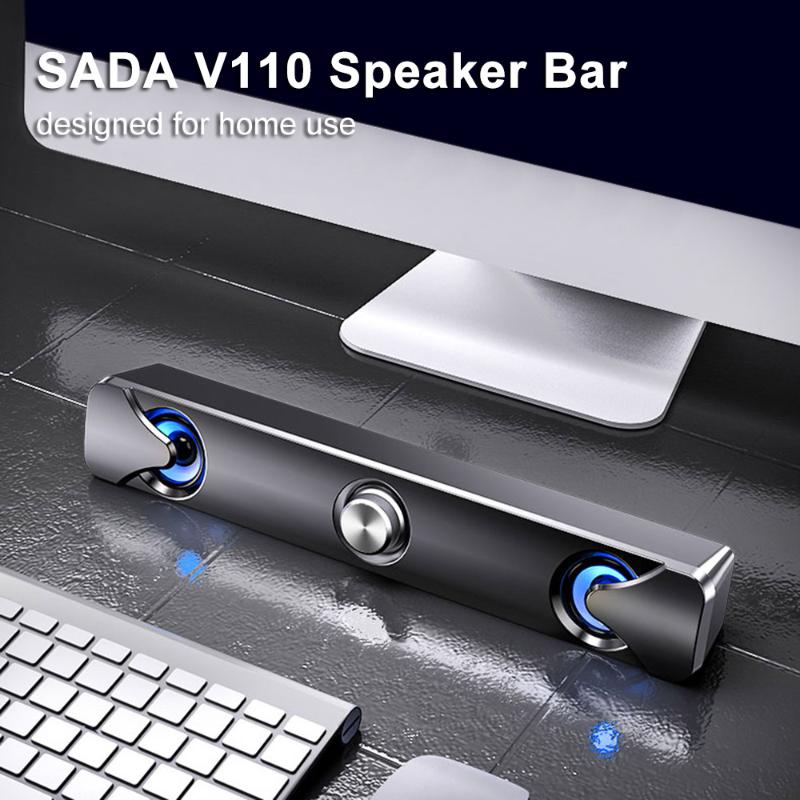 

SADA V110 3.5mm Wired Speaker Bar Computer Speakers with LED Light Mini USB Powered Soundbar Speaker for TV PC Tablets Desktop