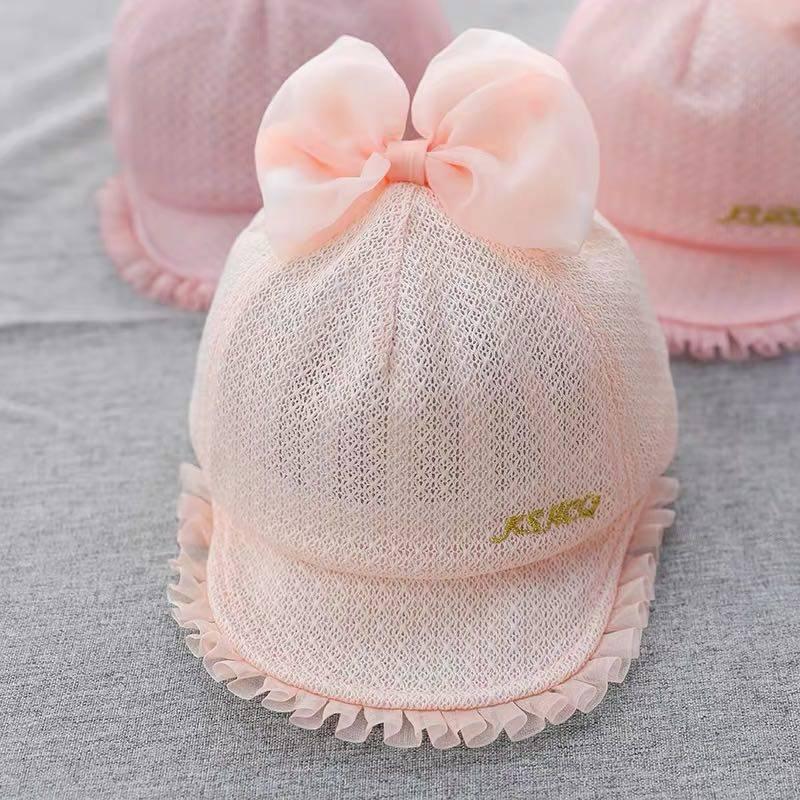 

Hair Accessories Breathable Mesh Bow Baby Girl Baseball Cap Summer Lace For Born Infant Adjustable Princess Hat, Slivery;white