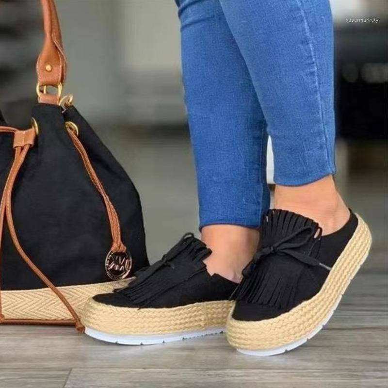 

DEAT 2020 New Spring Summer Fashion Casual Solid Color Shallow Outside Wedges Tassel Half Slippers Shoes Women SE7721, Black