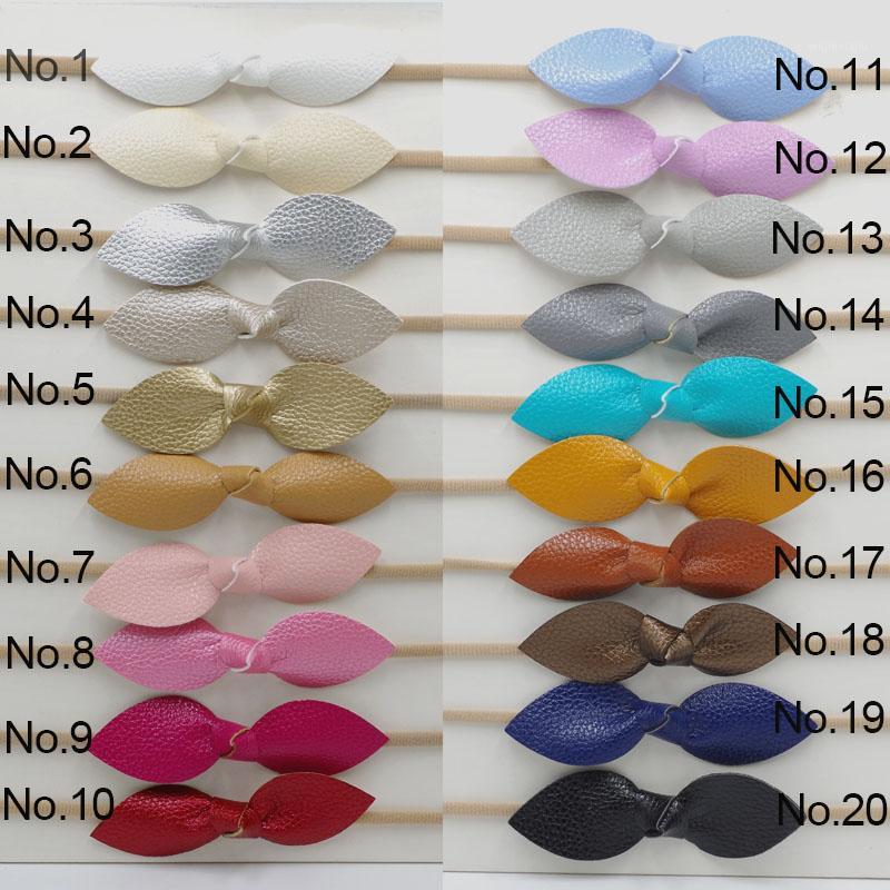 

Baby Soft Nylon Headband Leather Bow Girl Handmade Elastic Hair Bowknot Kids Head Band Concise Infant Children Hair Accessories1