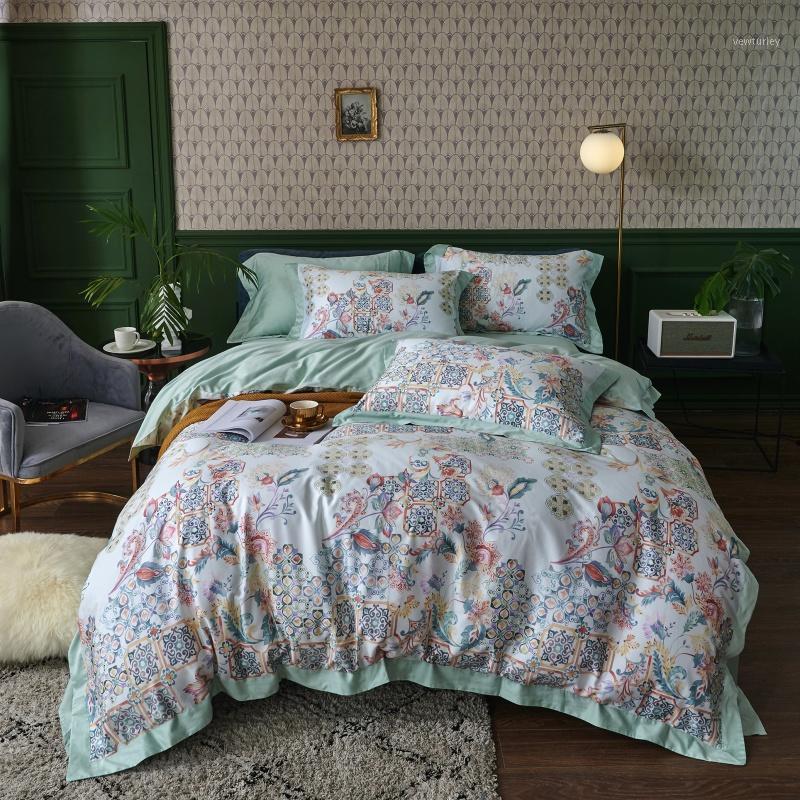 

TUTUBIRD-New green floral print bedlinen pastoral style bedclothes pillowcases 100% Egyptian cotton European style bedding sets1, 01