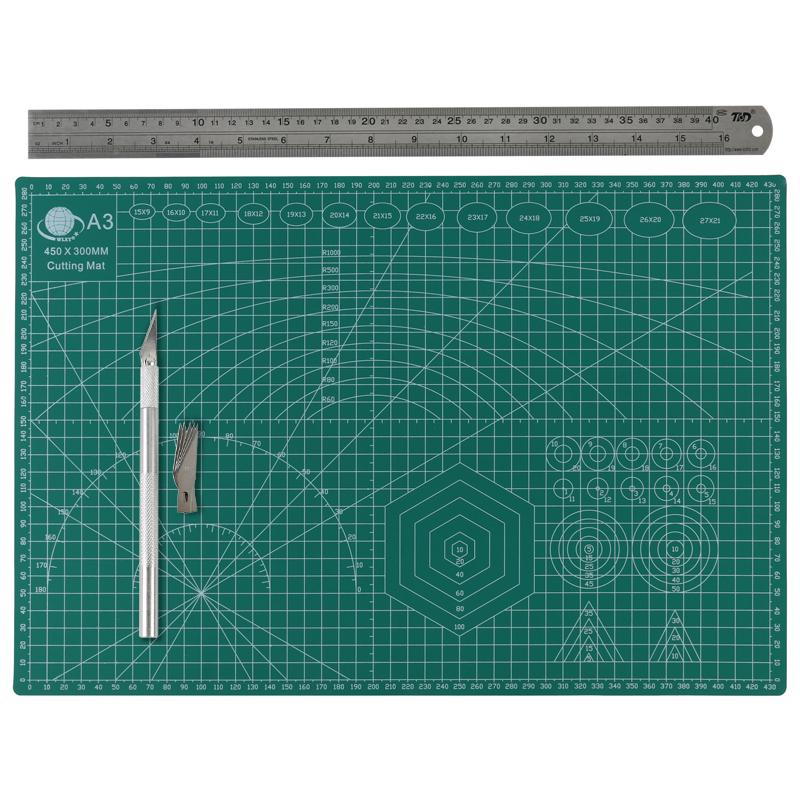 

A3/A4 Cutting Mat 30cmX22cm PVC Double-sided Cutting Board Leave No Trace Underlay + Graver +5/PCS Blade+20CM Steel Rule