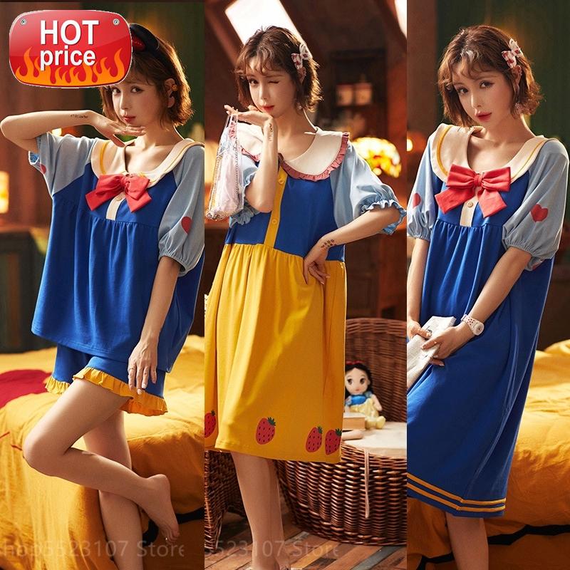

Women Nightgown Vintage Cotton Nightdress Princess Cosplay Costume for Girls Bubble Sleeve Top 3Style Sweetown Bow Sleepwear Set #mo2Y, Black;white