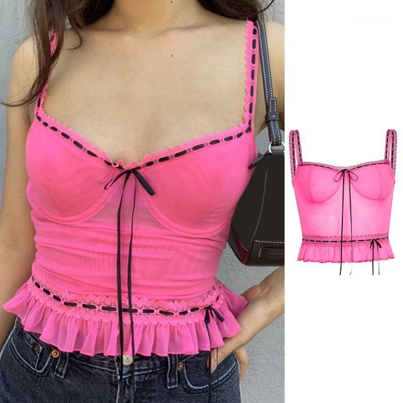 

Women Sexy Spaghetti Strap Pink Crop Top Lace Trim Bowknot Ruched Slim Cami Vest Women Sexy Spaghetti Strap Pink Crop Top Sweet1, As pic