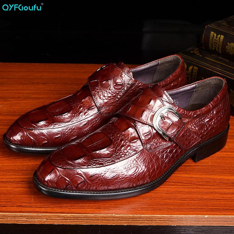 

QYFCIOUFU Crocodile Pattern Men Dress Shoes Leather Oxfords Luxury Italian Buckle Mens Shoes Wedding Business Formal Man, Black