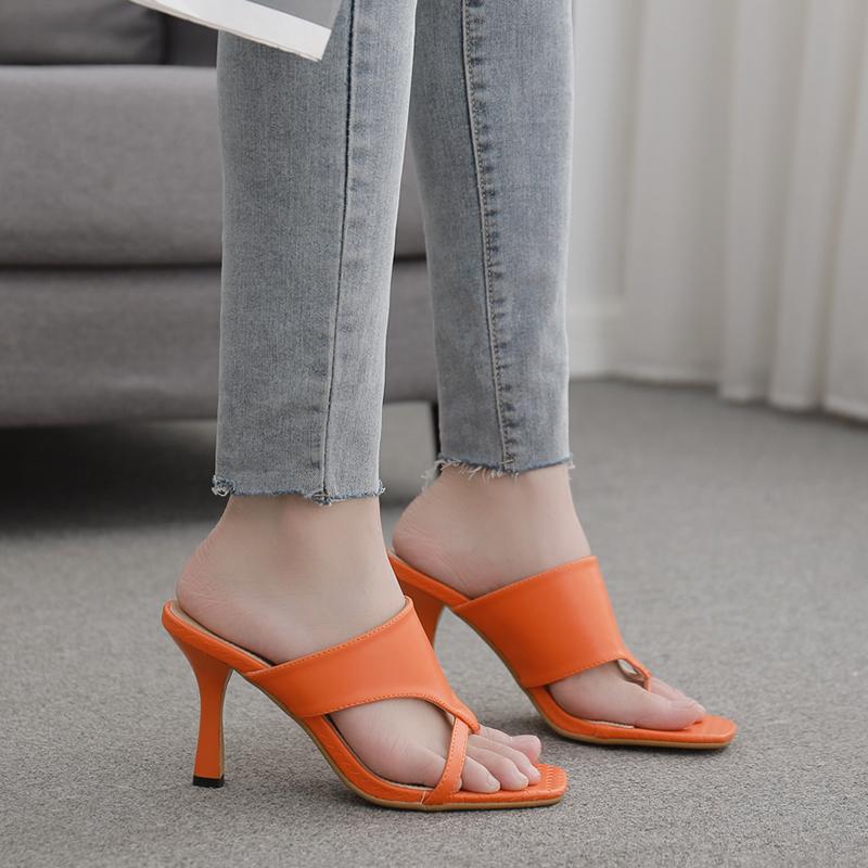 

2021 Women's Summer High Heels Slippers Sexy Leisure Ladies Flip Flop Fashion Rubber Shoes Female Leather Elegant Footwear, Black