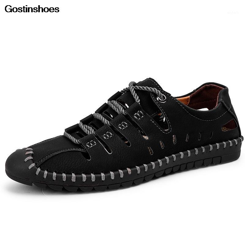 

Sandalia Hombre Man Shoes Large Size Casual Hollow Out Hollow Shoes Genuine Leather Men Sandals Zapatos Hombre1, Black