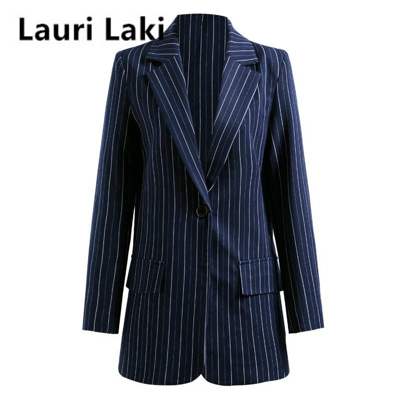 

Lauri Laki Retro Stripe Blazer Women Black Plus Size Pocket Blazer Jacket Autumn Winter 2021 Long Sleeve Office Lady Outerwear