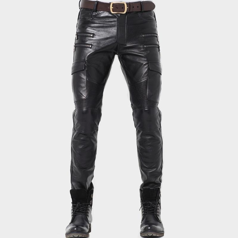 

Genuine Men's Profession Motorcycle 2020 Biker Trousers High Quality Male Soft Leather Black Pants Protective gear