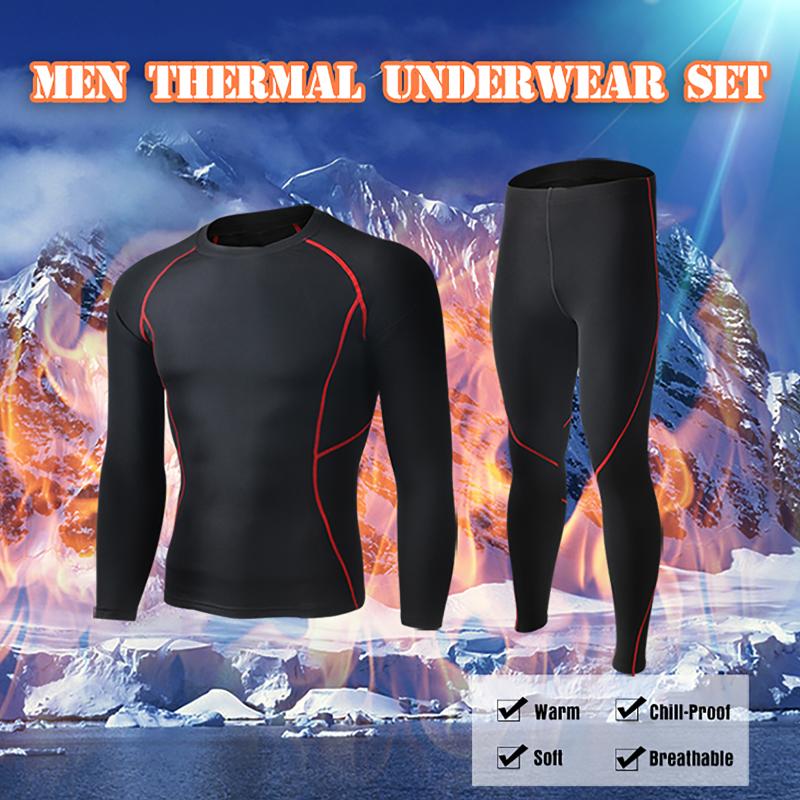 

Winter Men Thermal Underwear Set Sweat Shirt Long Skinny Fit Breathable Running Skiing Fitness Gear, Black