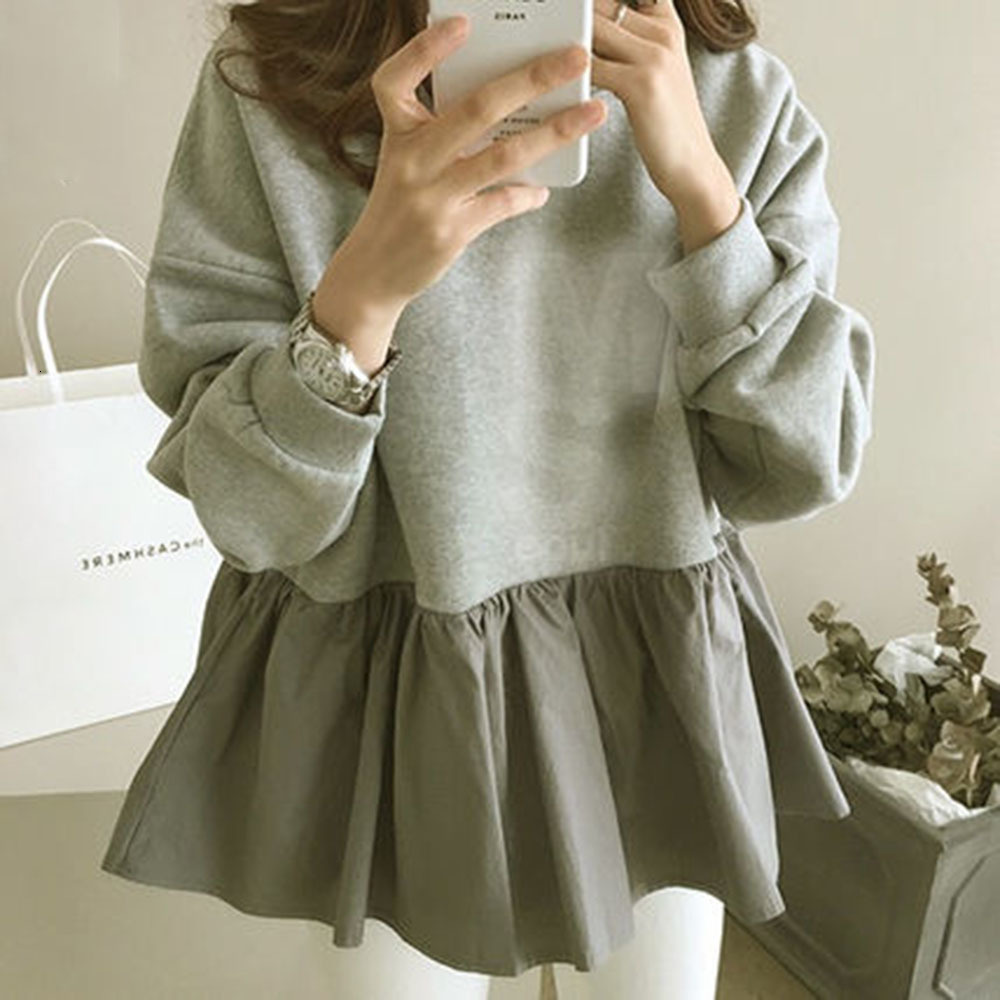 

2021 New Women Sweatshirts Japan Harajuku Loose Kawaii Ruffle Sweatshirt Female Korean Cute Cloth Autumn Top Winter Hoodie Blouse ZU8Z, Gray