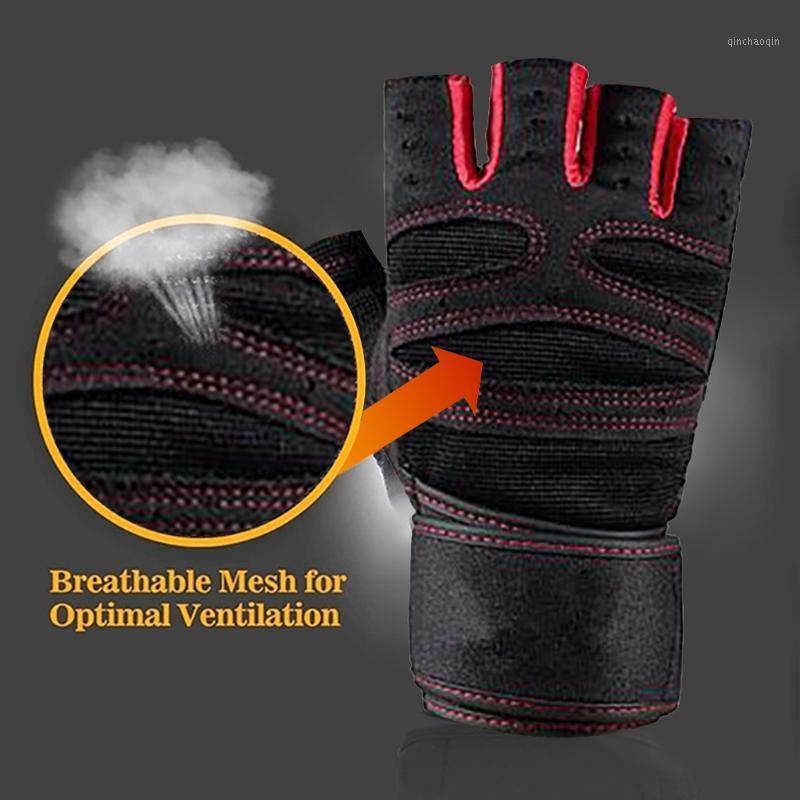 

Outdoor Sports Half Finger Gloves Men Women Gym Fitness Weight Lifting Palm Exercise Dumbbell Gloves Training Fingerless1, Red