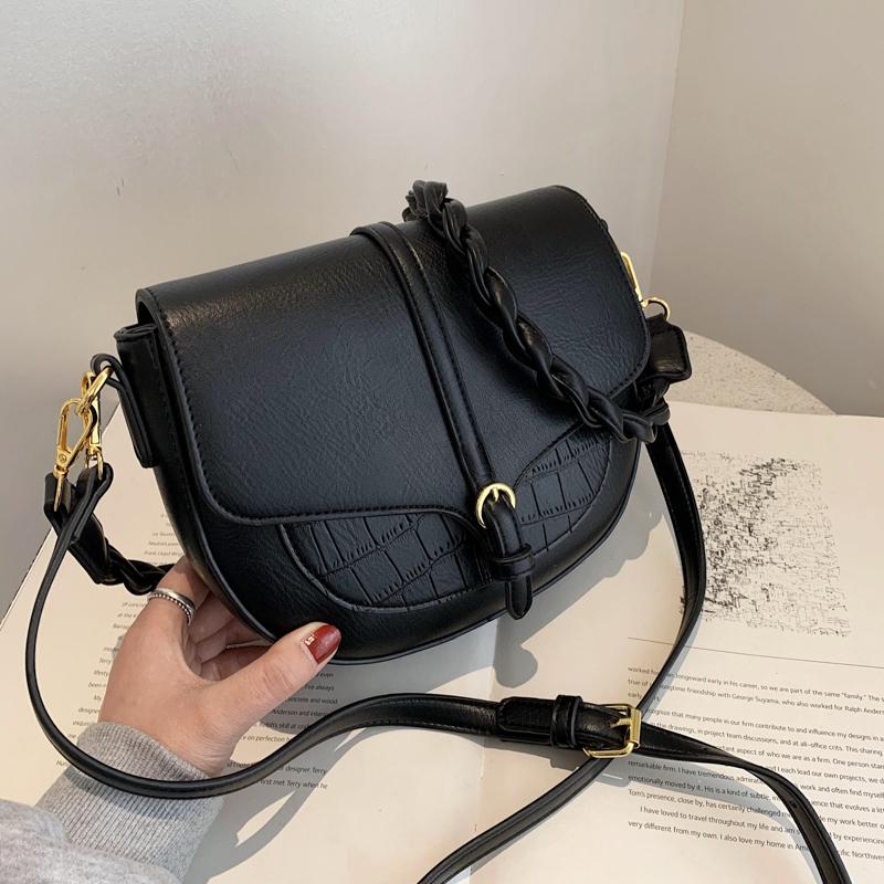 

OLSITTI Winter New Stone Pattern Soft Pu Leather Shoulder Bags for Women 2021 Designer Luxury Vintage Twist Braid Crossbody Bag, Black