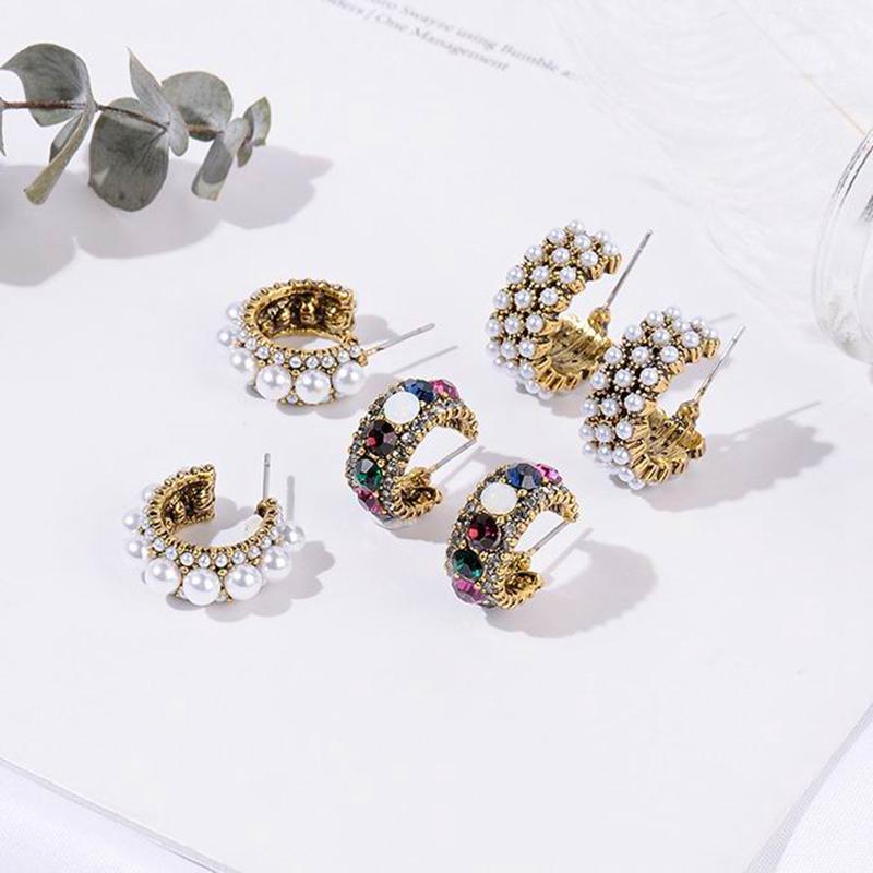 

Fashion Trendy Color Rhinestone Hoop Earrings For Women Statement Simulated Pearl Jewelry Accesorios Mujer aros de moda 2020