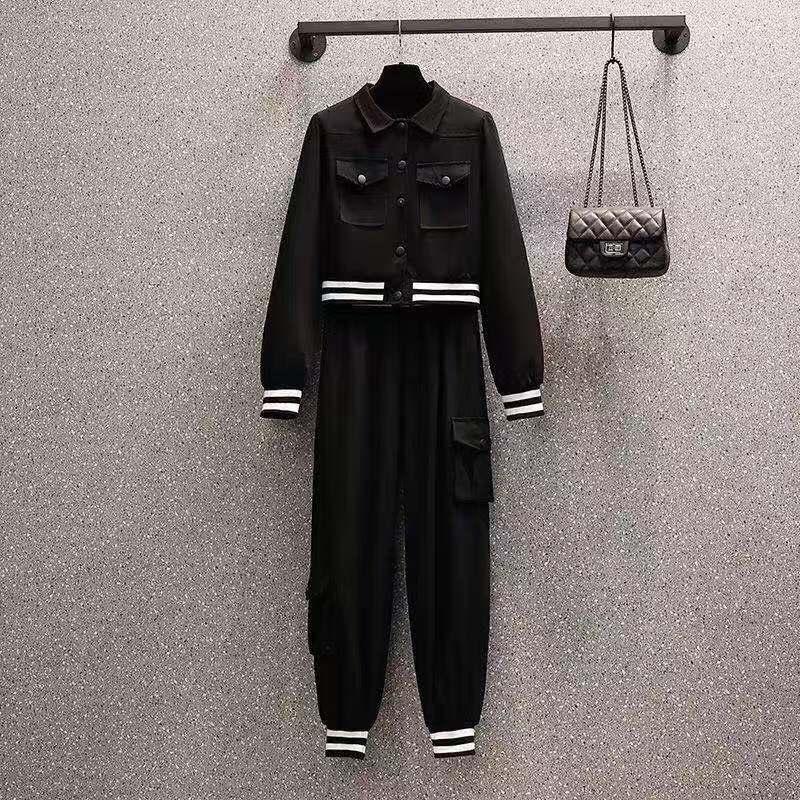 

TiLeewon New Fashion Two Piece Set Top With Pant Black Color Casual Spring/Autumn Ladies Sets