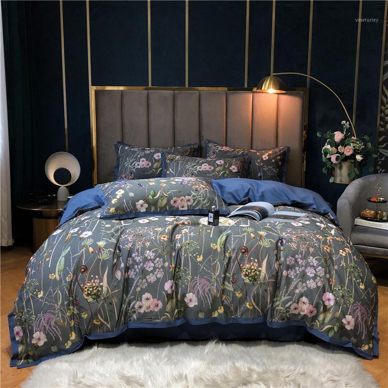 

TUTUBIRD-Newest Pastoral bedding set 100% Luxury Egyptian cotton bedsheet floral flower duvet cover queen king size hometexitle1, Color 16