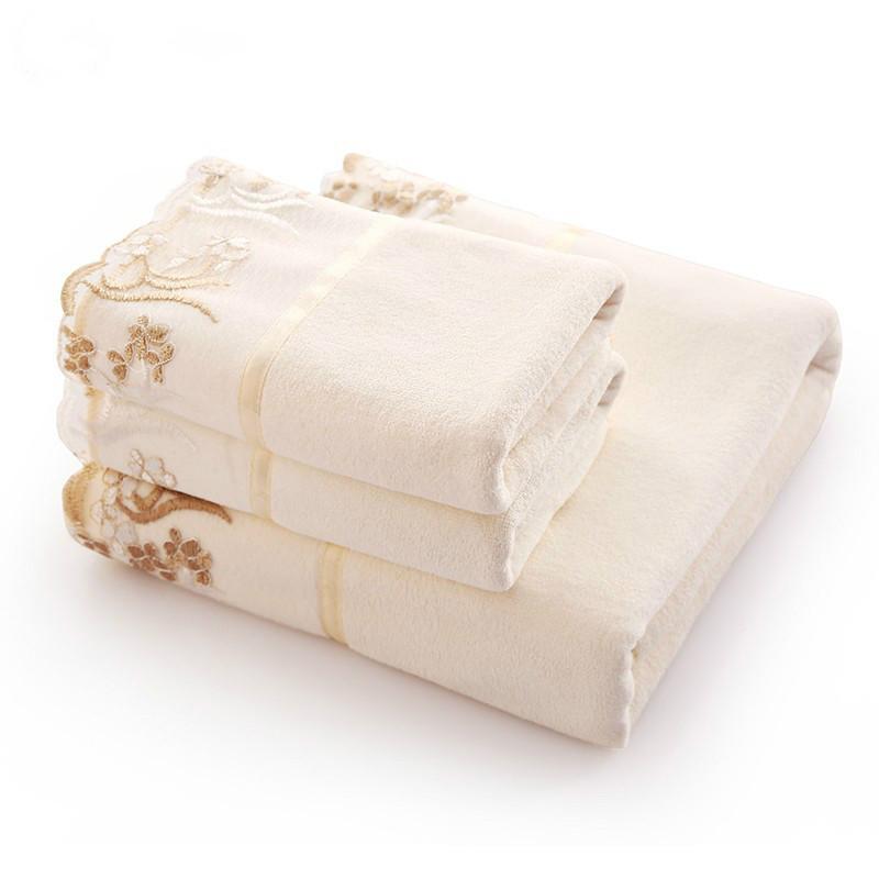 

Microfiber Fabric Embroidered 3 pcs Towel Set for Adults Home 1pc*70*140cm Bath Towel 2pcs*34*76cm Face Towels, 02