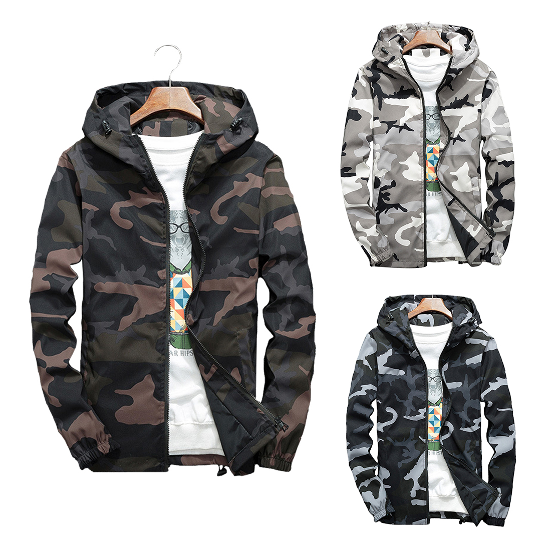 

New Tactical Camouflage Jacket Men Casual Hoodie Jacket Streetwear New Autumn Hooded Windbreaker Coat Male Military Outwear kg-102, Coffee
