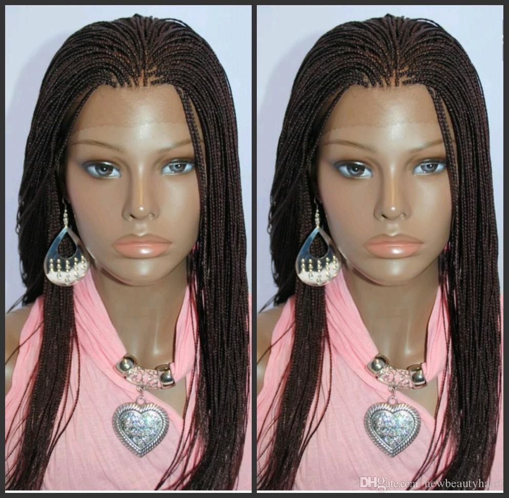 

Africa women style Micro Braided lace front Wig dark brown color box braid wig synthetic Braided Wigs Free Part with Baby Hair, Burgundy