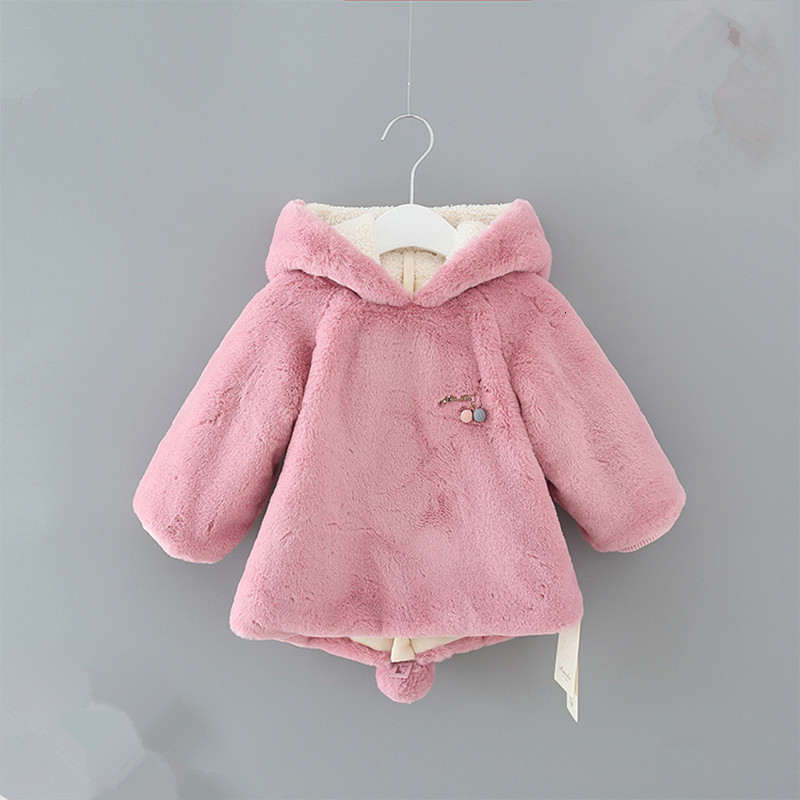 

2021 New Preppy Style Rabbit Winter Baby Girls Warm Hoodies Coat Toddlers Thicken Sweatershirts Infants Outerwear Clothes 0-2y 6sg1, Lavender