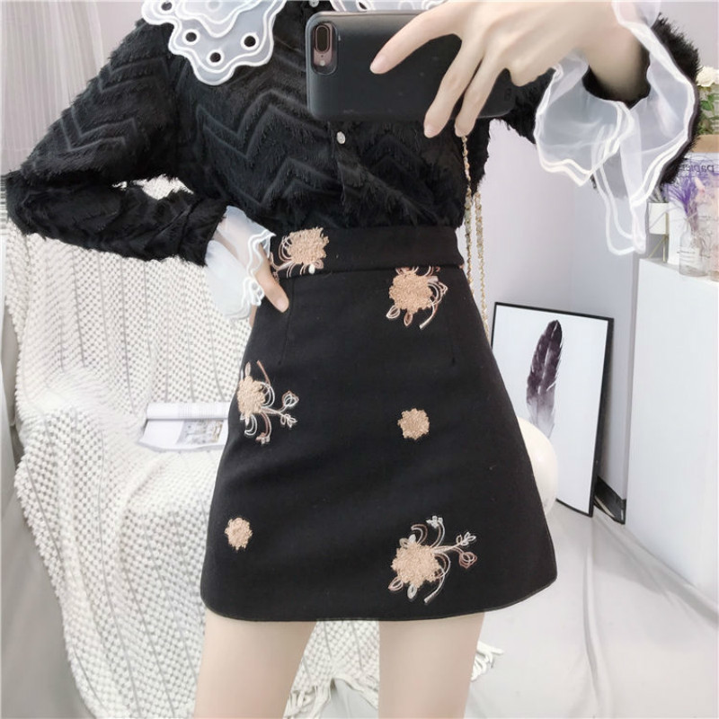 

women's 2021 New wool autumn/winter high-waisted fashion thin-waisted hip bag a skirt y380 line 9UDX, Unklanseunk