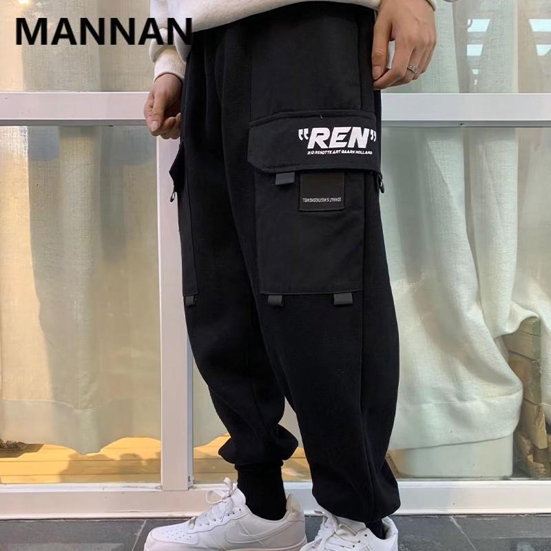 

2020 Cargo Pants Streetwear Harem Hip Hop Mens Fashion Casual Casual Oversize Loose Multi-Pockets Trousers Outwear Coat, Black