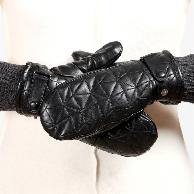 

High Quality Women Genuine Leather Gloves Autumn Winter Plus Velvet Thicken Sheepskin Fingerless Gloves Female Mittens L155NY-51