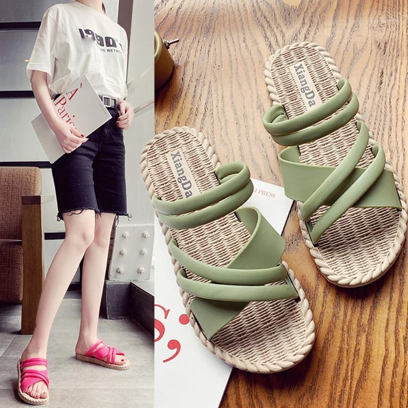 

2020 Sandals Women Summer Fashion Trend Korean Thin Sleeve Toe Buckle Beach Sandals Chaussures Femme Platform Plus Size1, Green