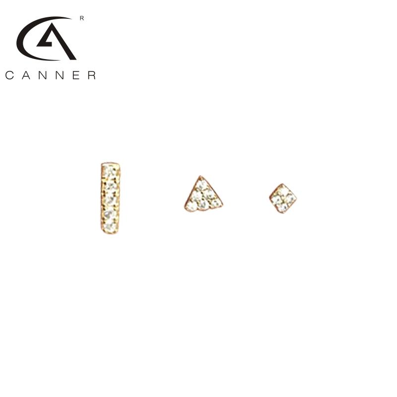 

CANNER 925 Silver Earrings Geometric S925 Sterling Plata Piercing Stud Ear Rings 3PCS / Set Mini Popular BOHO Women Pendientes