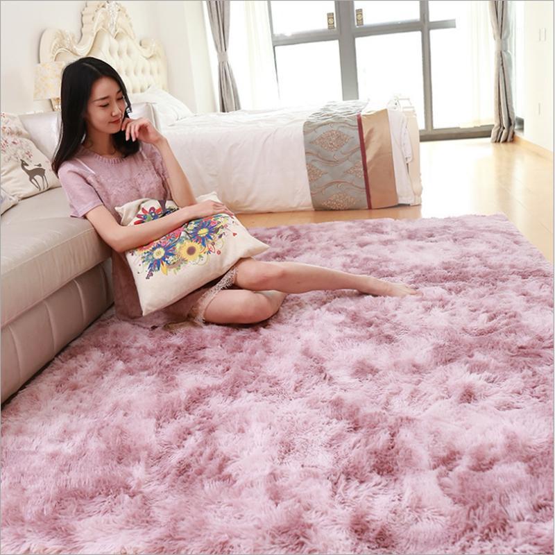 

Tie-dye Gradient Carpet 2020 New Fashion Bedroom Living Room Mat Variegated Soft Comfortable Area Plush Carpet Gray Modern Rugs1, Pink