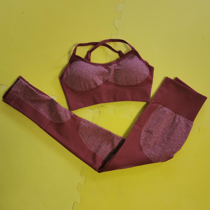 

New Color Red 2 Piece Set Yoga Set Seamless Women Fitness Yoga Bra Sports Bra Tops High Waist Patchwork Gym Pants Sports Suit, Black