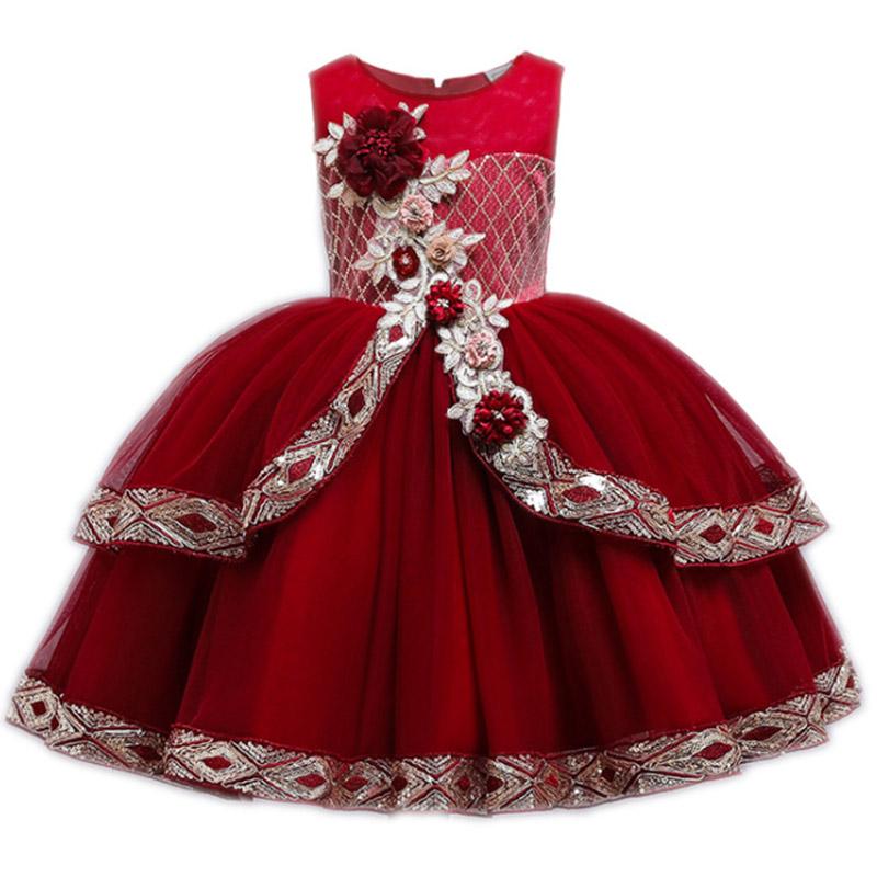 

Girl's Dresses Summer Bridesmaid Flower Girl For Weddings Pageant Dress Ball Gown Elegant Princess Kid Clothes 3-12 Year Vestidos, Red;yellow