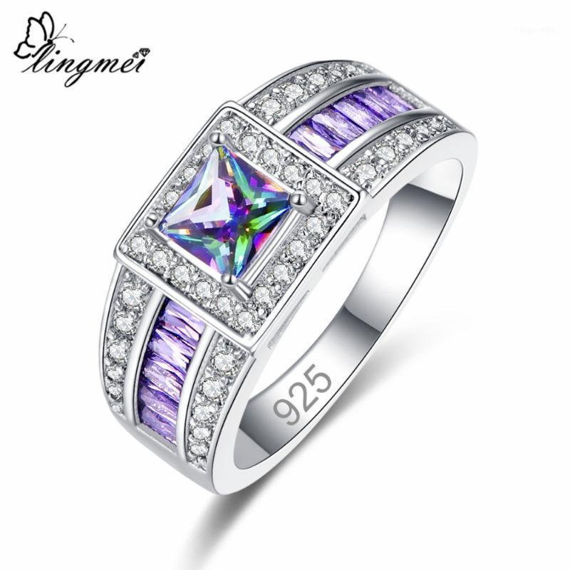 

Band Rings Lingmei Wholesale Wedding Sterling 925 Jewelry Gifts Multicolor & Blue White Purple Zircon Silver Ring Size 6 7 8 9