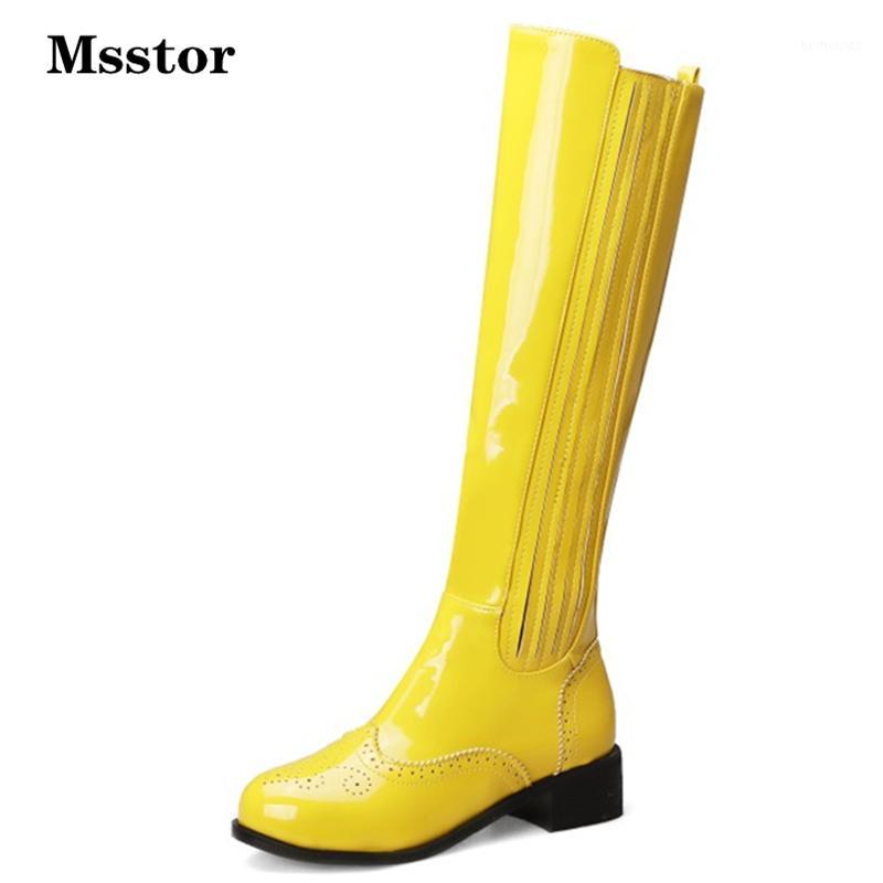 

Yellow Hollow Women High Boots Patent Leather Casual Concise Round Toe Winter Women Boots Fashion Square Heel Zipper Ladies Boot1, Black