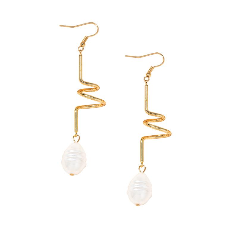 

2021 Ins Gold Twist Swirl Pearl Beads Geometric Minimalist Minimalism Piercing Earring Trendy Korean Fashion Party Women Jewelry