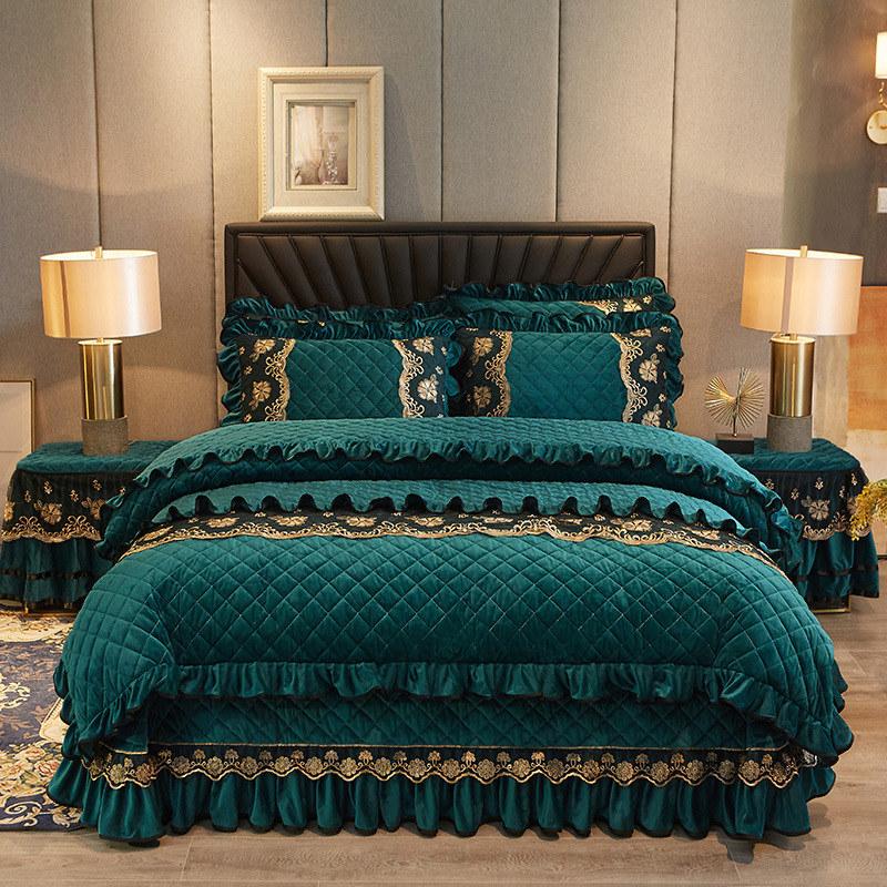 

Europe Lace Crystal Velvet 4pcs Bedding Set Duvet Cover Bedspread Thick Soft Qulited Cotton Luxury Double Queen With Pillowcases, Camel