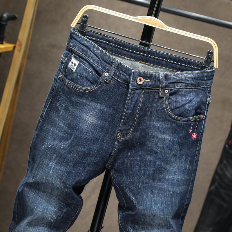 

2020 Autumn Winter Business Straight Stretch Denim Slim Fit Jeans New Classic Style Blue Men's Straight Leg Jeans Fashion,6513
