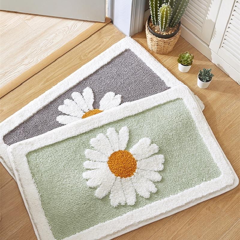 

Bathroom Door Entrance Mat Daisy Bath Rug Bathroom Non-Slip Mat Toilet Door Entrance Absorbent Anti-slip, Green