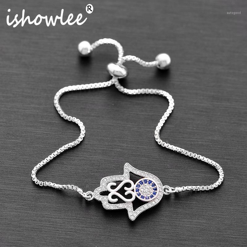

Charm Bracelets ISHOWLEE Big Hamsa Hand Lucky Bracelet With Stones Turkish Eye Crystal Chain Jwelry For Women Turk Jewelry Slb231
