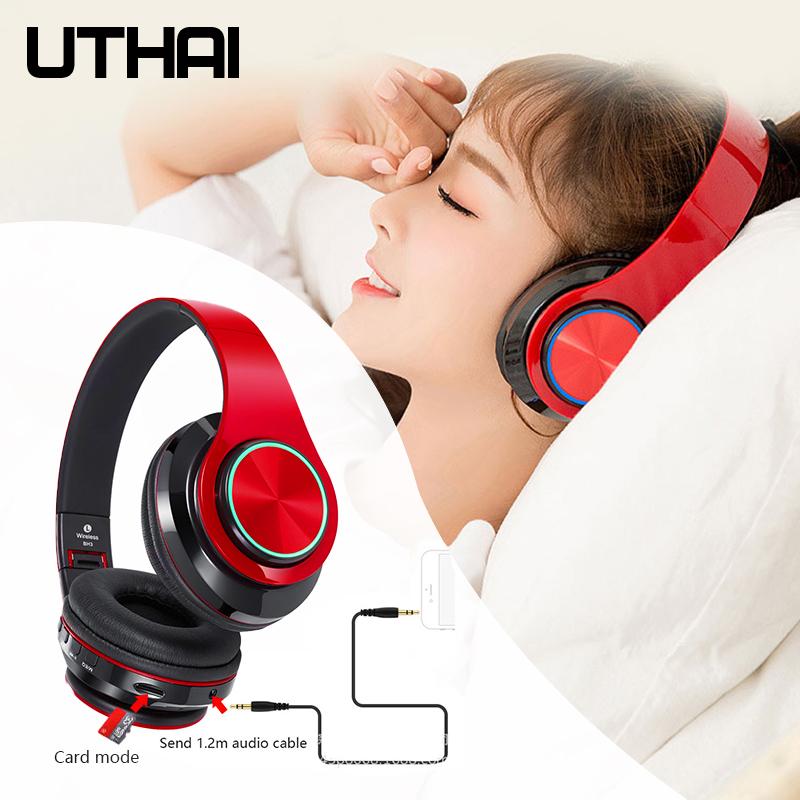 

UTHAI D54 TWS Portable Foldable Colorful Cool Glowing Wireless Bluetooth Headset, Support Bluetooth / Plug Line / Card Headset, Black