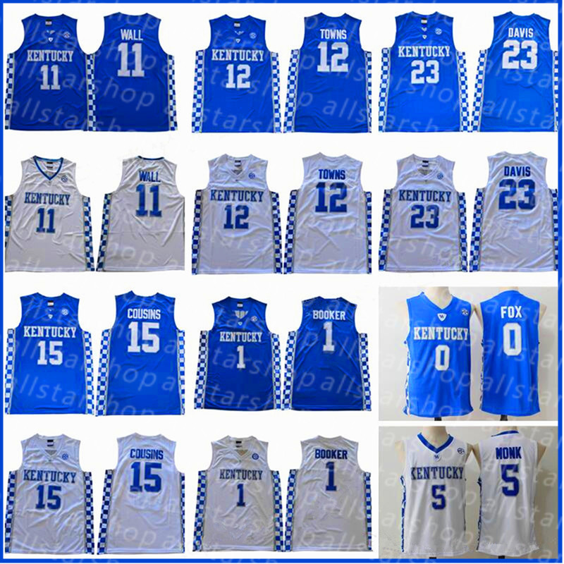 

Kentucky Wildcats Jersey College Basketball Devin Booker John Wall Davis Karl-Anthony Towns DeMarcus Cousins Malik Monk Fox Blue Men Jerseys, Colour 1
